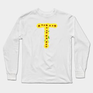 Sunflowers Initial Letter T (White Background) Long Sleeve T-Shirt